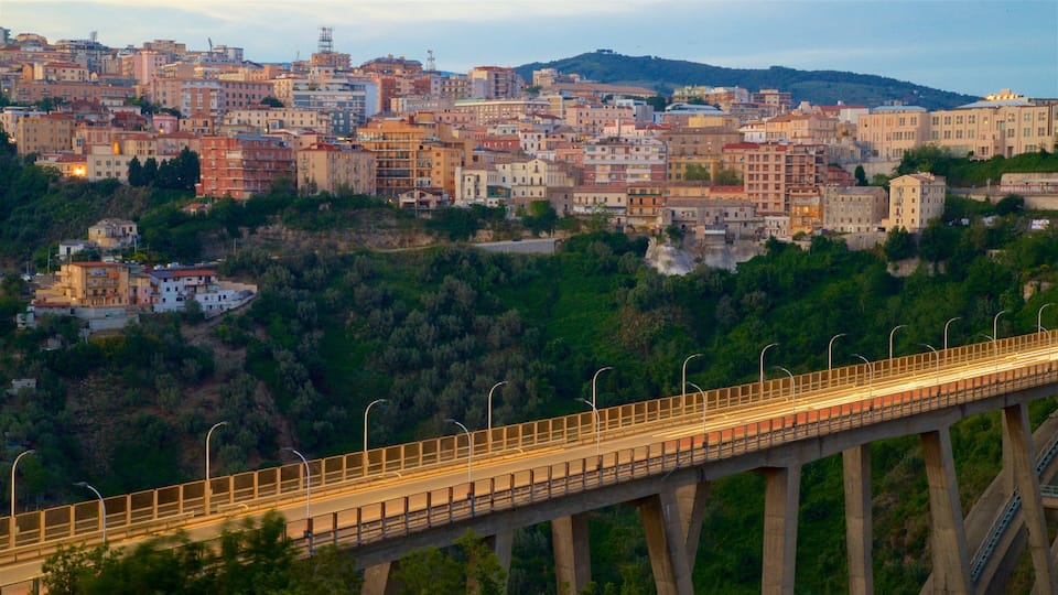 A bridge over a river with a cityscape in the background.