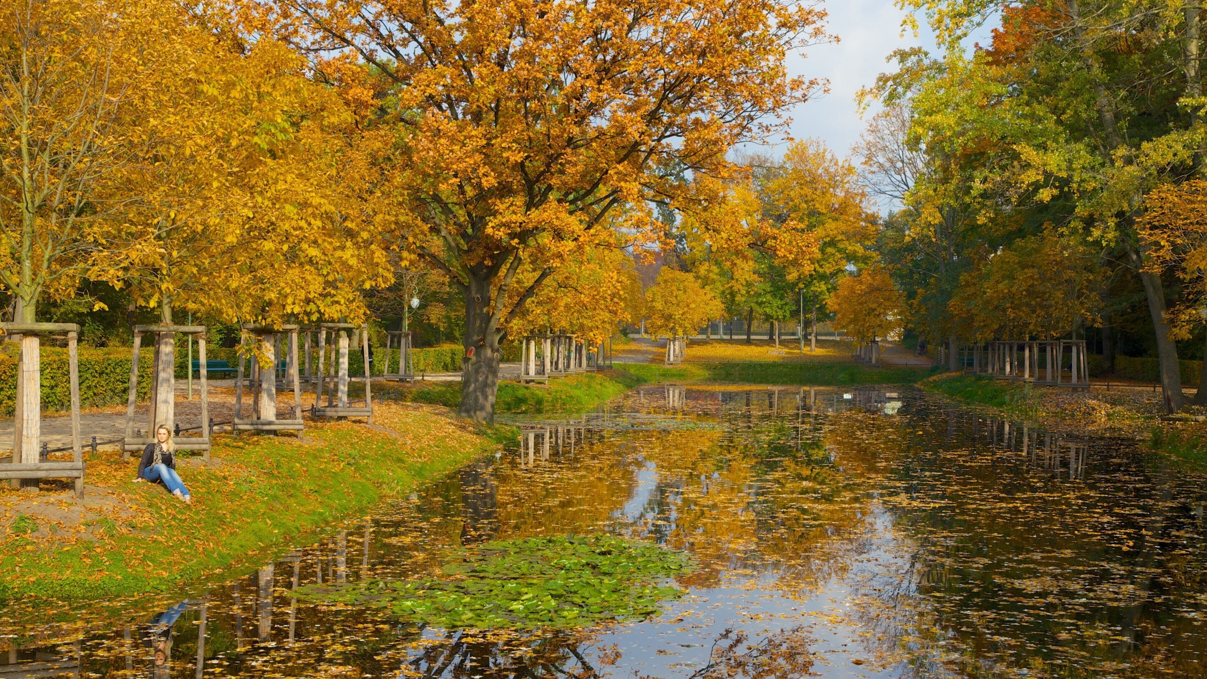 Tiergarten toont herfstkleuren, een vijver en een park