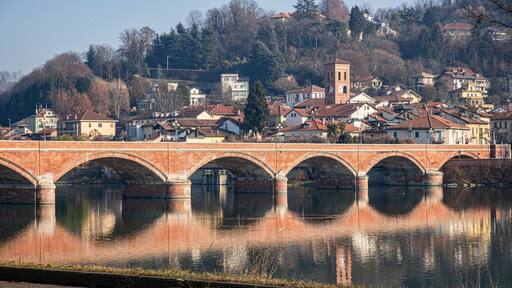 Beatiful winter view of Po river near San Mauro Torinese