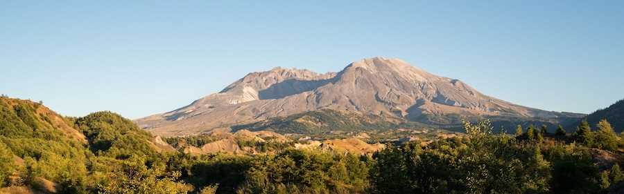 Beautiful Summer Golden Hour Landscape Panorama of Mount St. Helens Volcano in Washington state, USA