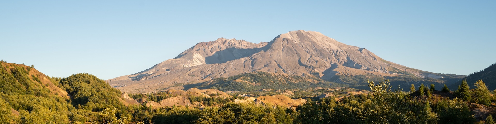 Beautiful Summer Golden Hour Landscape Panorama of Mount St. Helens Volcano in Washington state, USA