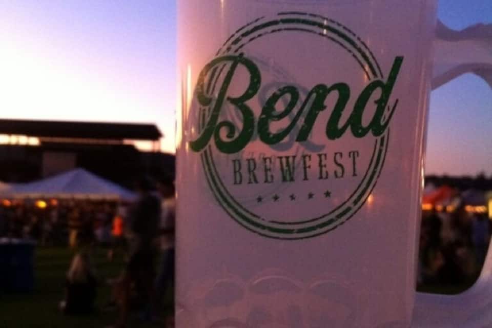 A glass mug with 'Bend Brewfest' written on it.