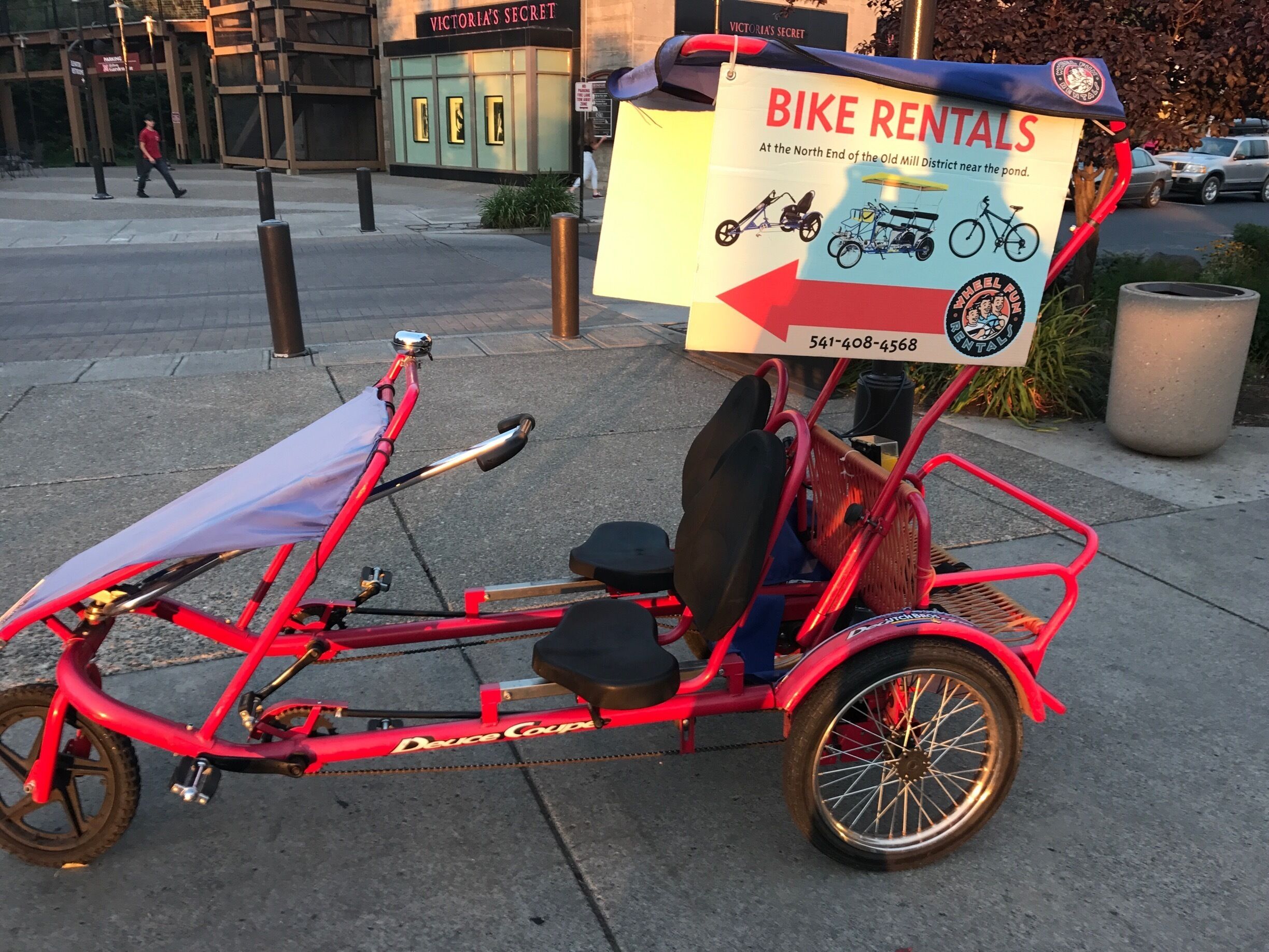 Just down the road from the movie theater are multiple bikes to rent 
