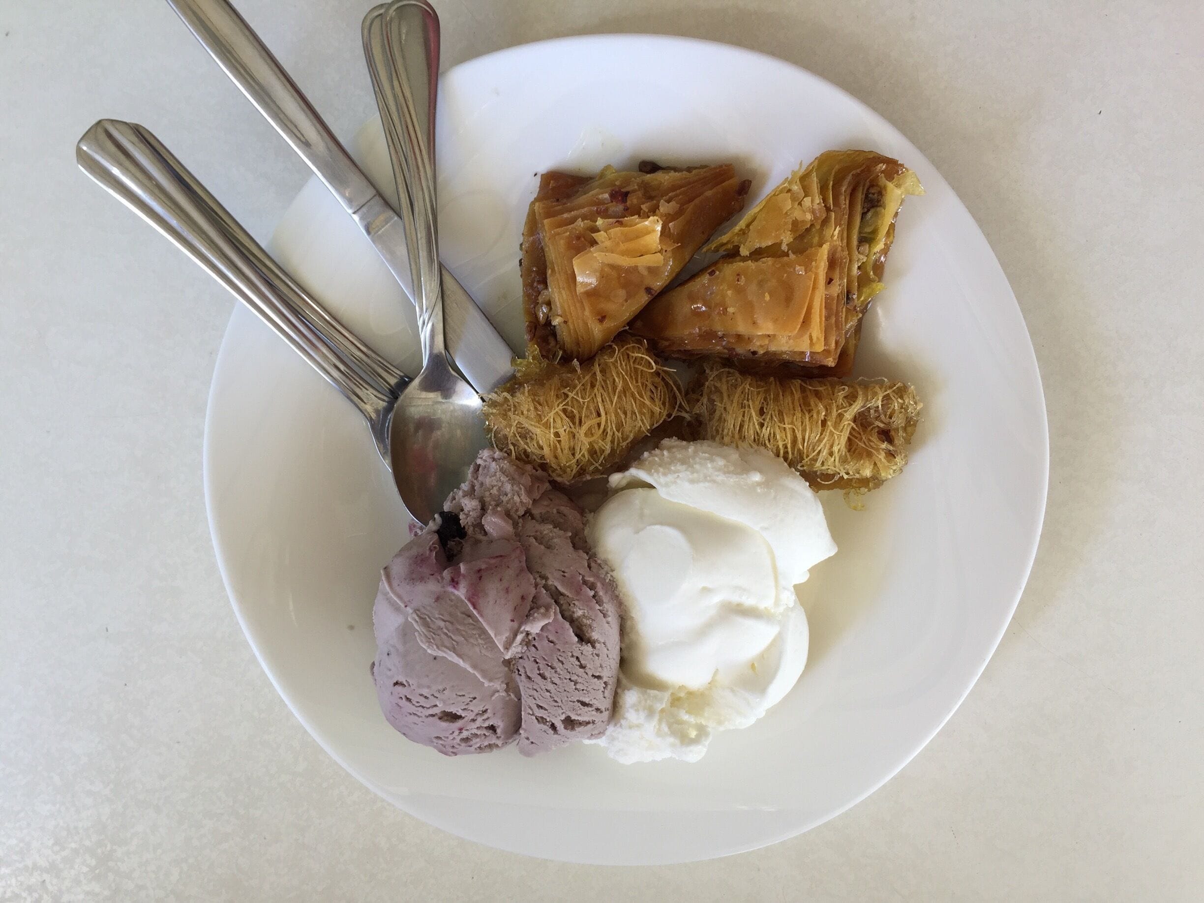 Delicious Baklava and homemade cherry ice -cream in Makryglialos,Crete! The perfect #SweetSpot