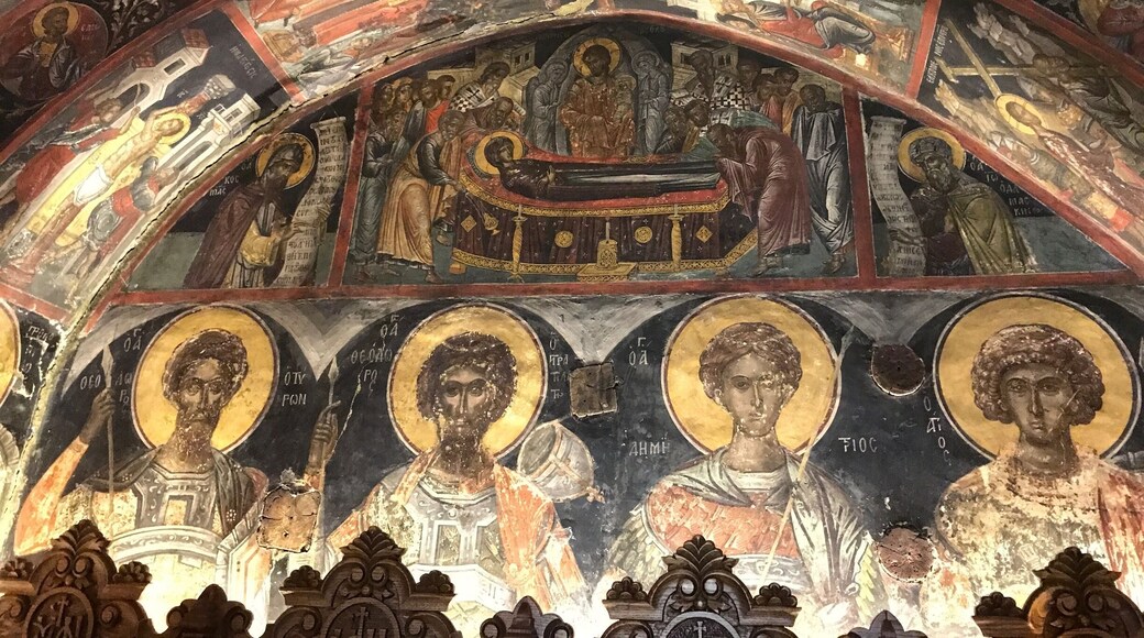Incredible frescos elaborately finished with gold leaf adorn the chapel in St. Nicholas monastery. Although it is the smallest Meteora has to offer, in my opinion it is also one of the best. Not to be missed!