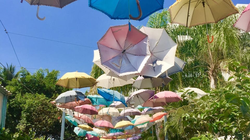 Bucerias in Mexico. Colourful umbrellas