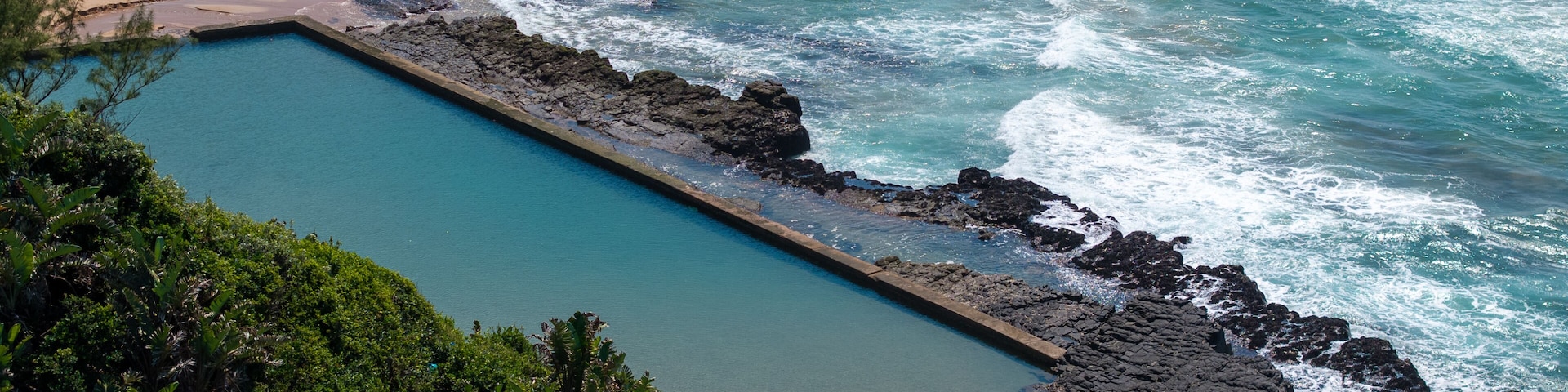 Ballito tidal pool and coastal beach aerial view, KwaZulu-Natal, South Africa