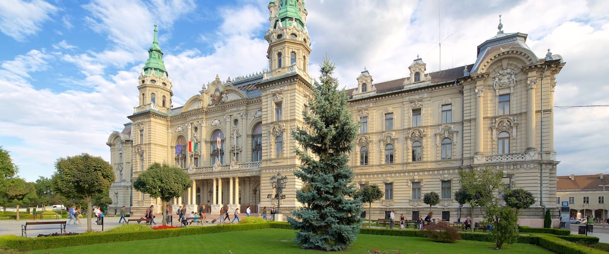 Gyor which includes an administrative buidling, heritage architecture and a garden