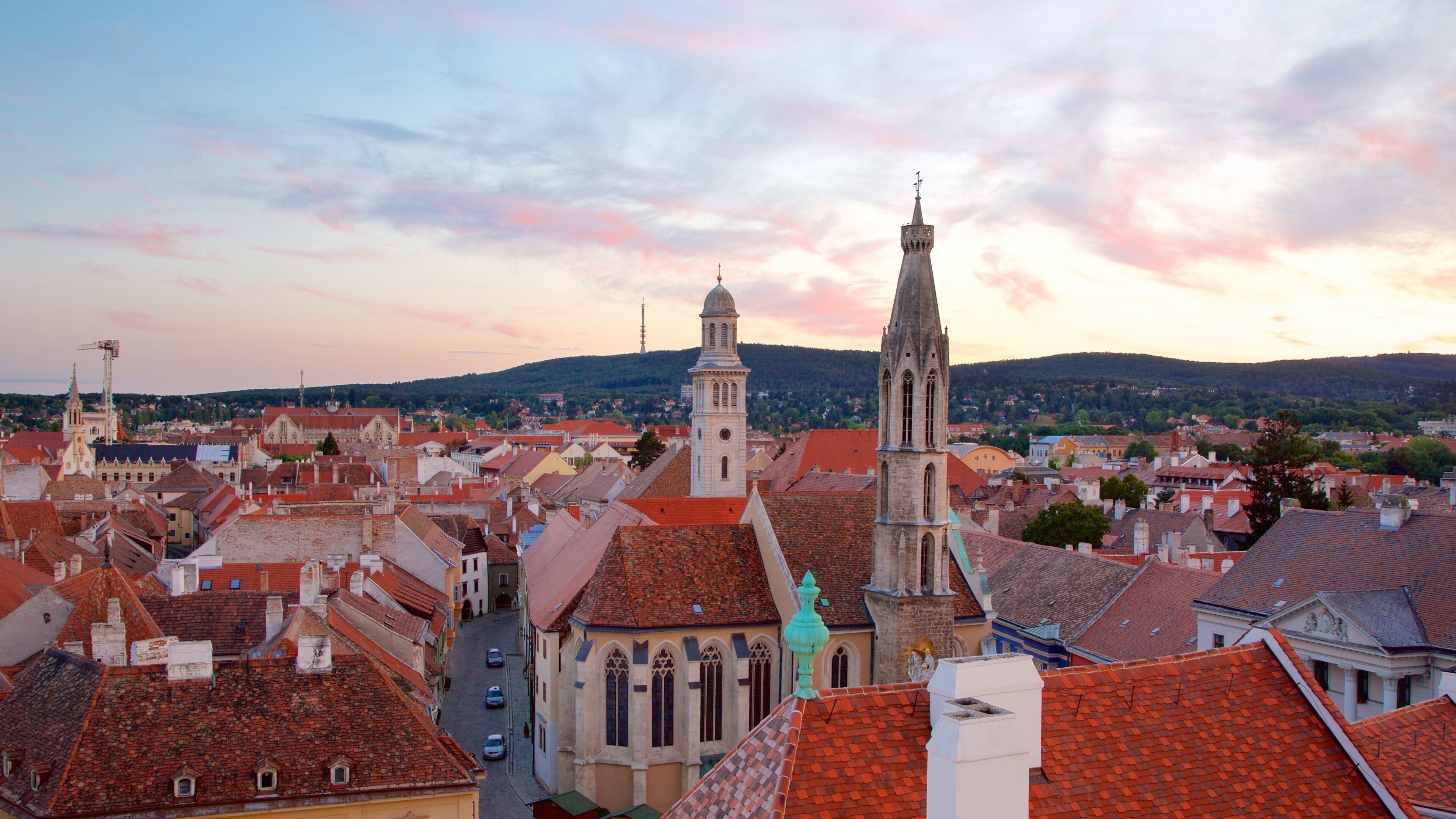 Sopron which includes a sunset and a city