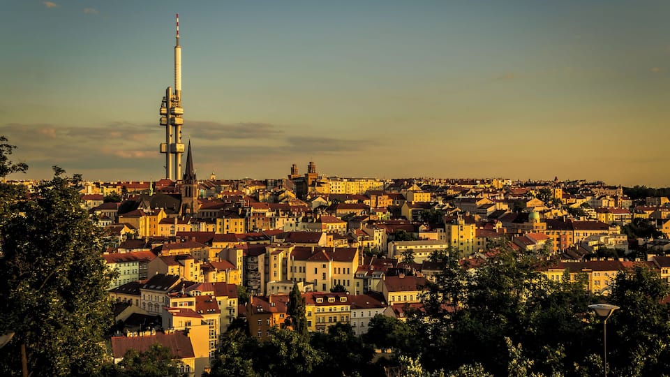 500px Photo ID: 96304159 - Sun setting on the district of Žižkov in Prague.