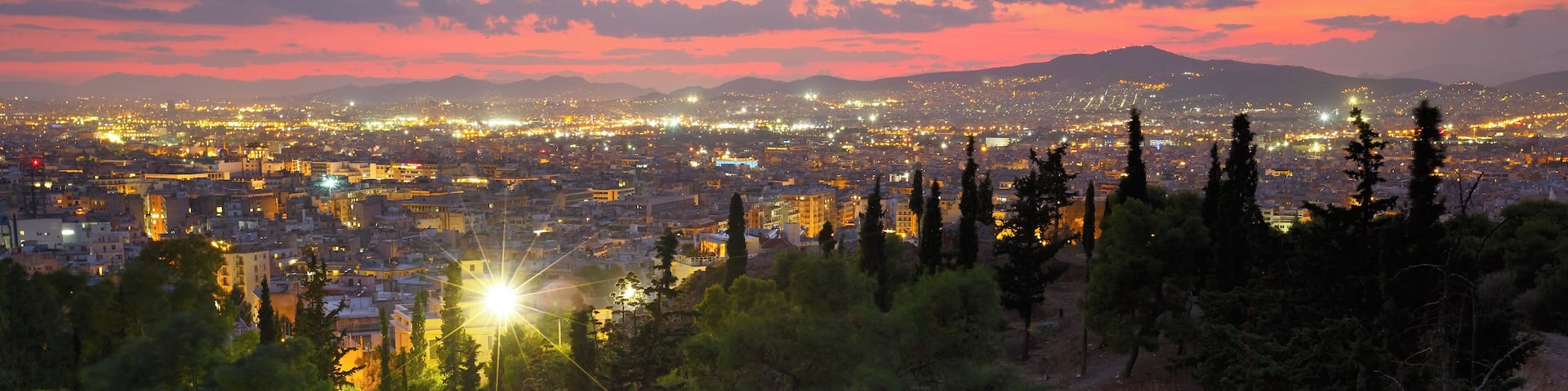 View of Athens from Strefi Hill on a summer evening.