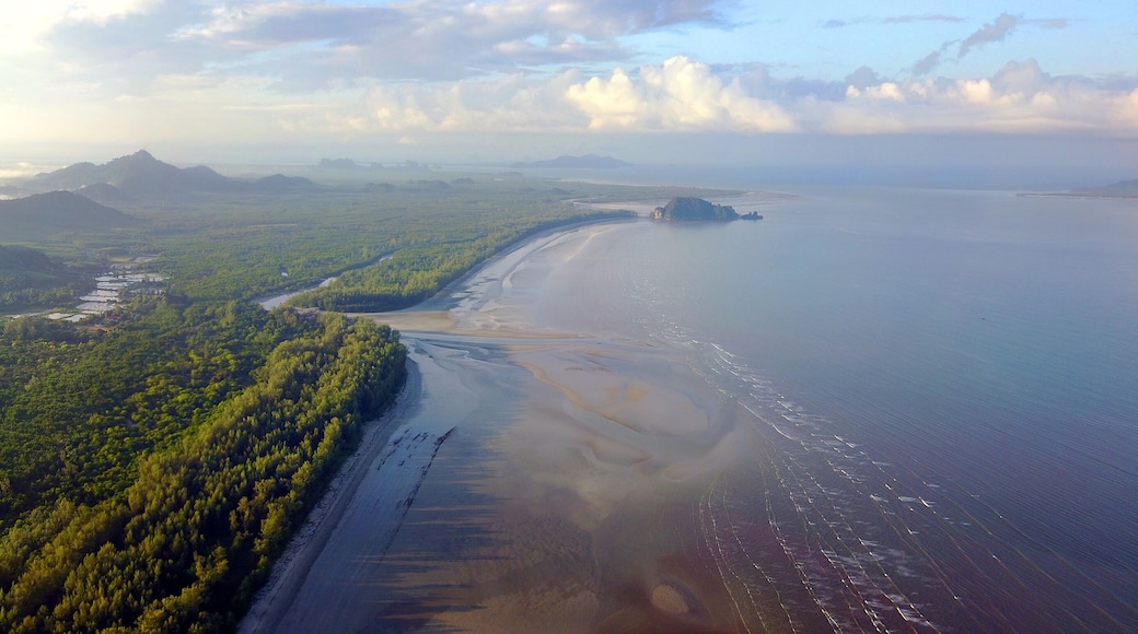 An unspoilt beach of Pak meng, Sikao District, Trang Province, Thailand. A natural beauty of crystal clear sea water, white sandy beach and distant islands located at Southern Thailand