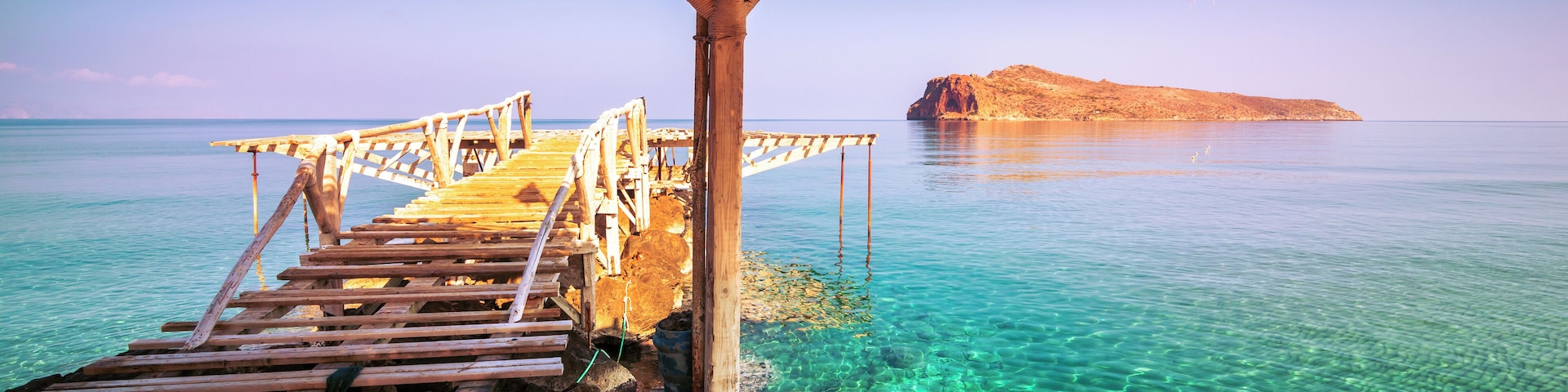 The Jetty and Island at Agios Marina near Platanias, Chania, Crete, Greece