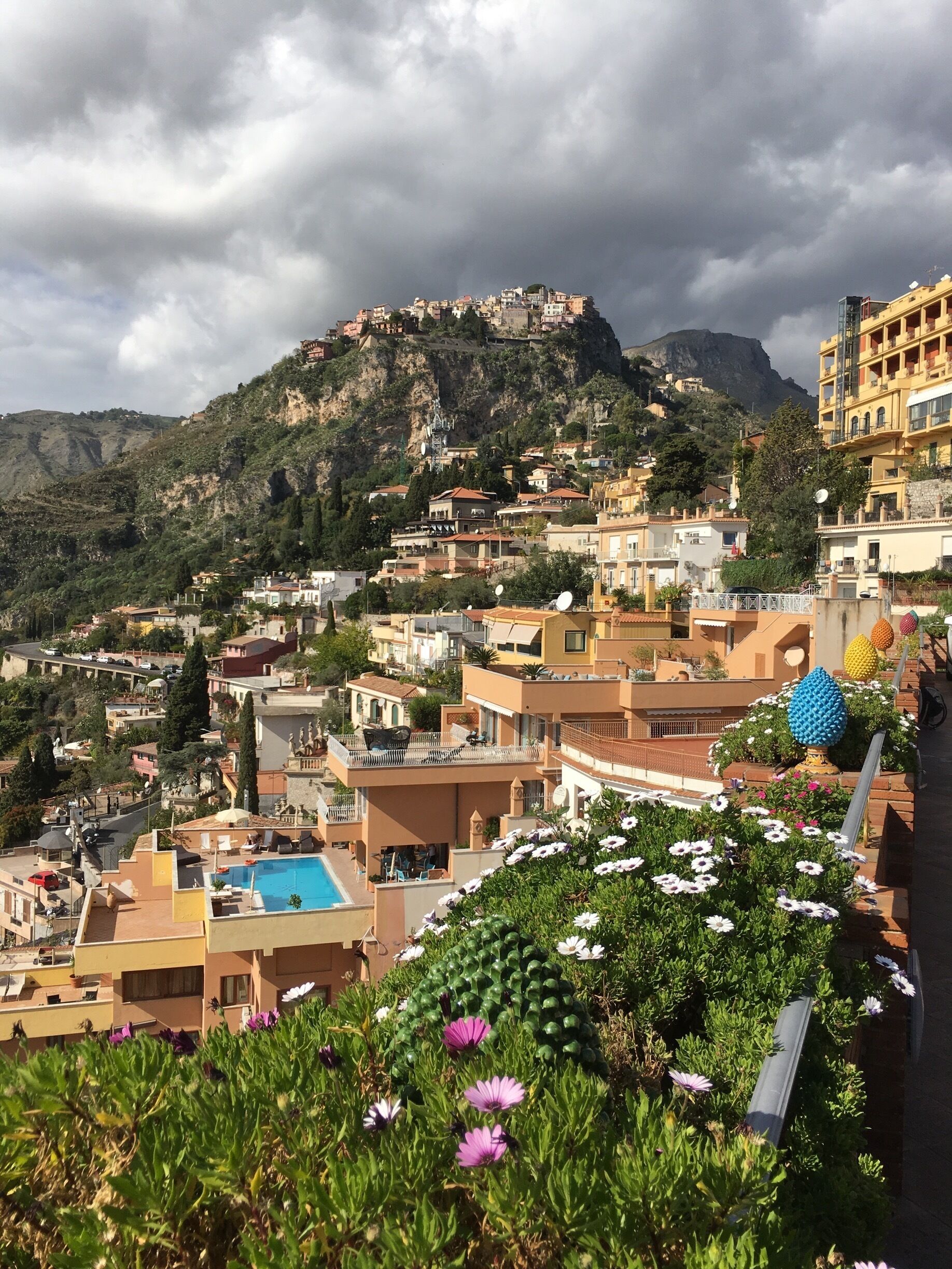 Taormina, view up to Castelmola, Sicily