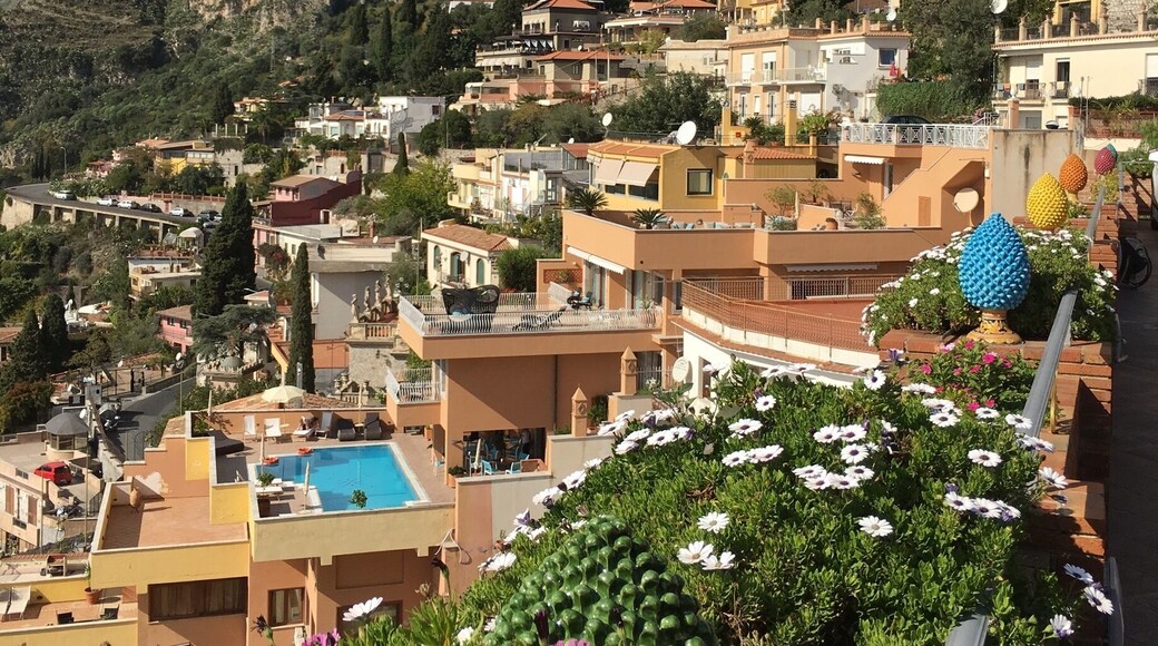Taormina, view up to Castelmola, Sicily