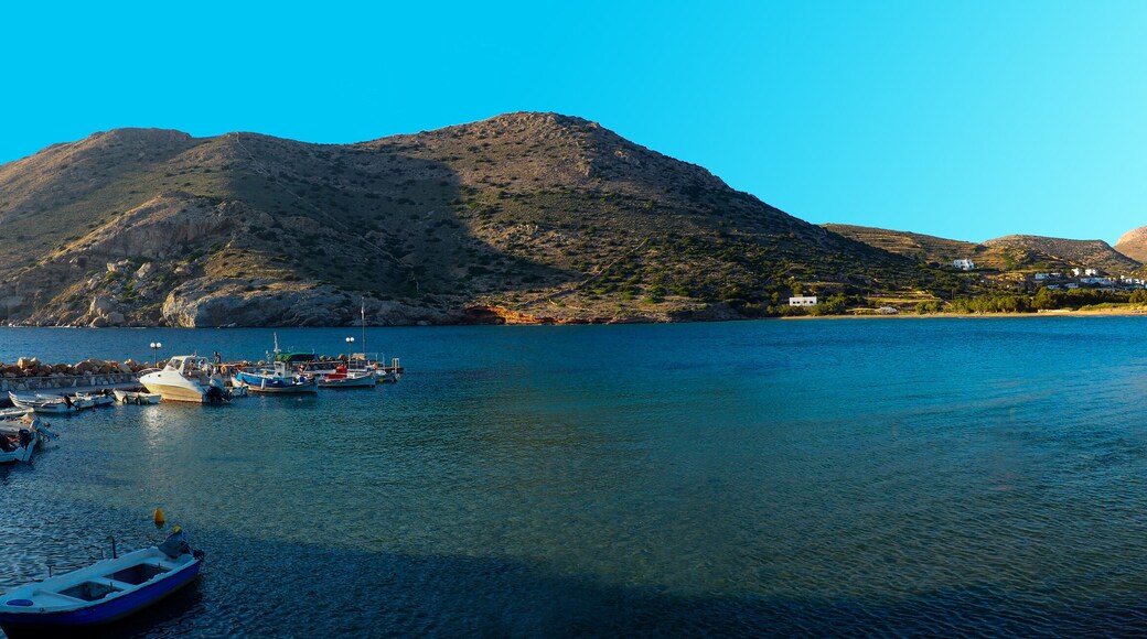 superb panoramic view of the small fishing port of Galissas, on Syros, famous Cyclades island, in the heart of the Aegean Sea