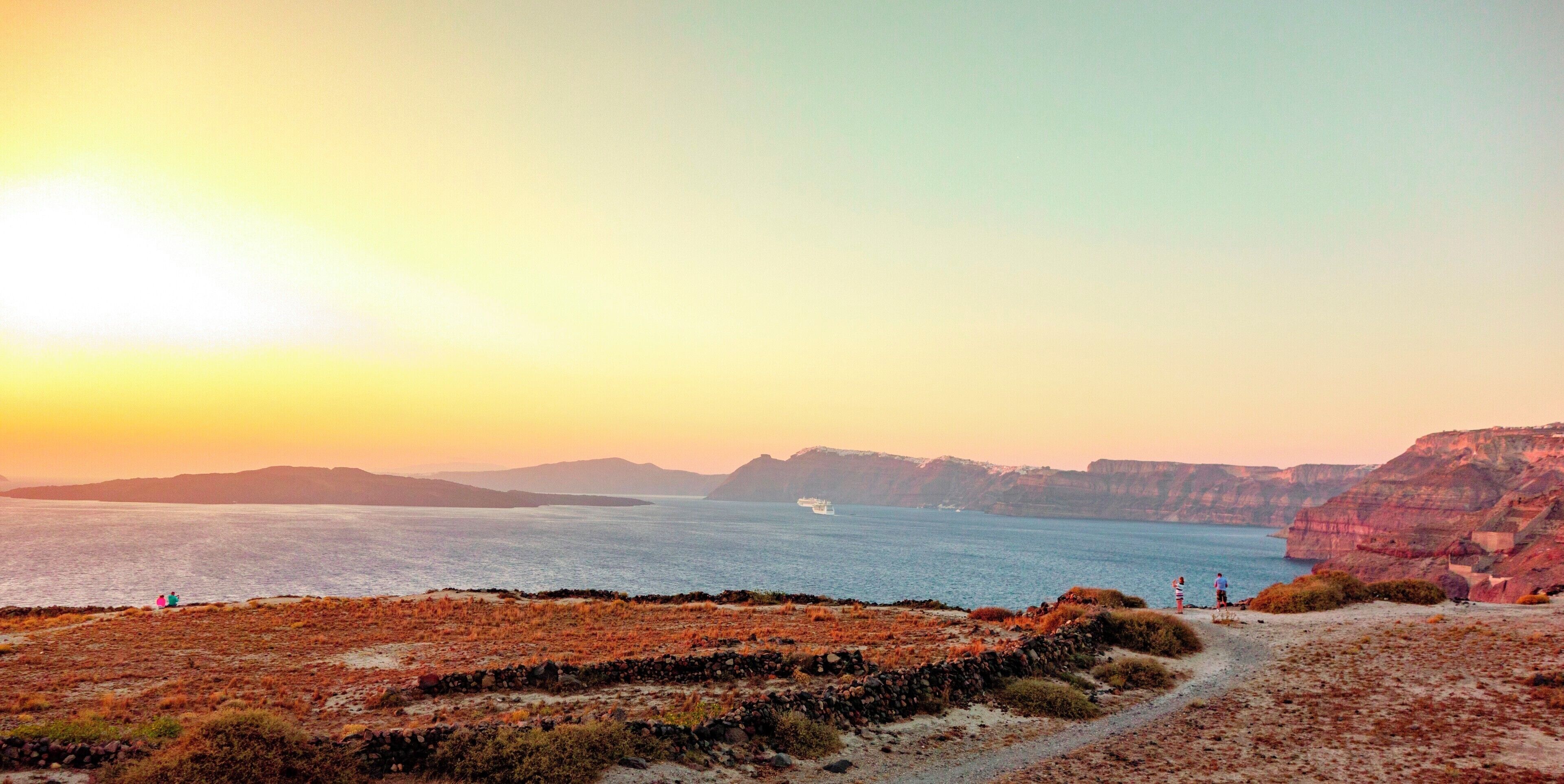 Sunset from the "other" side of the famous Santorini crater. This part of the island, near the great archaeological site of Akrotiri, offers a glimpse of the natural beauty of the island and is a nice contrast to the whitewashed towns the island is famous for. 
#lifeatexpedia 
