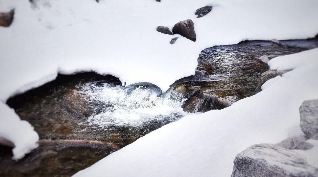 Beautiful river still covered in snow in Boulder Canyon. Awesome spot for some rock climbing and good views.