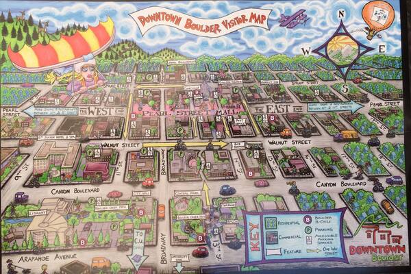 This map of downtown Boulder you can find at the kiosk of information for tourists.