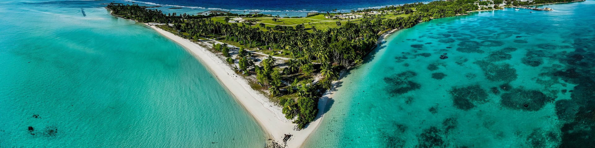 Aerial of Home Island, Cocos (Keeling) Islands, Australian Indian Ocean Territory, Australia, Indian Ocean