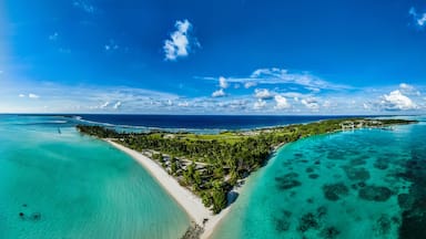 Aerial of Home Island, Cocos (Keeling) Islands, Australian Indian Ocean Territory, Australia, Indian Ocean