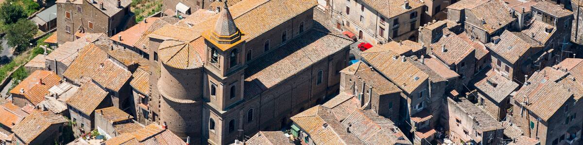 Aerial image of the old part of Capranica town in Province of Viterbo