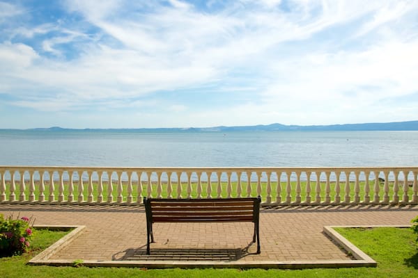 Lago di Bolsena welches beinhaltet allgemeine Küstenansicht