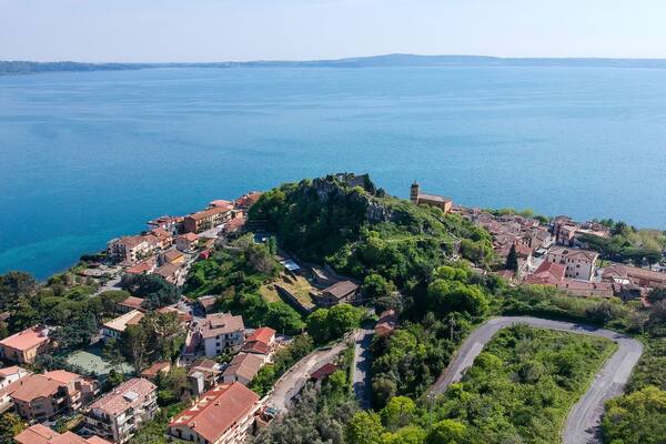 Aerial view of Trevignano Romano, on Bracciano lake, near Rome. Italy