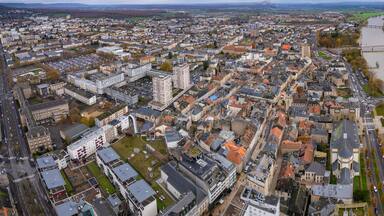 Aerial view of the city Thionville in France on a sunny autumn day