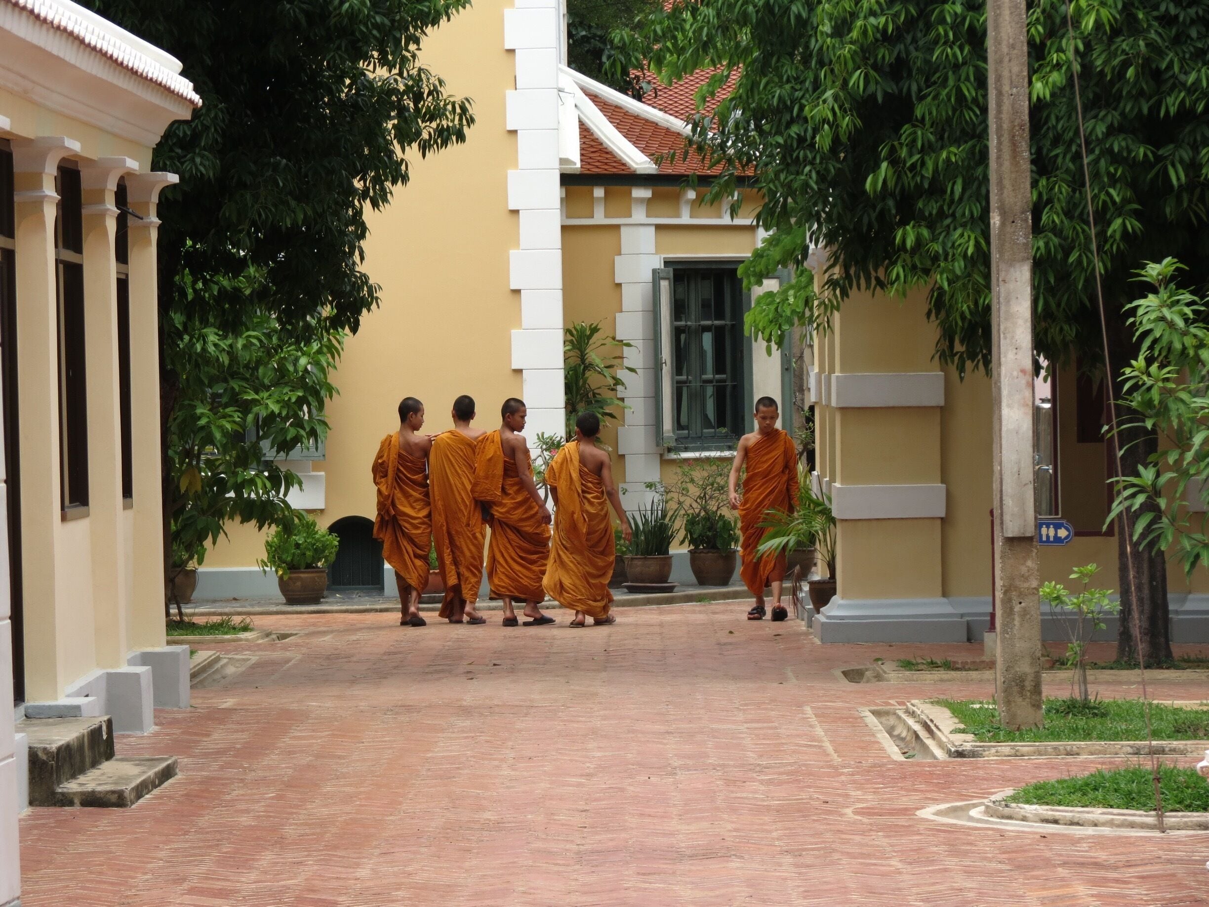 Monks at Wat Niwet Thammaprawat near Ayutthaya, Thailand.