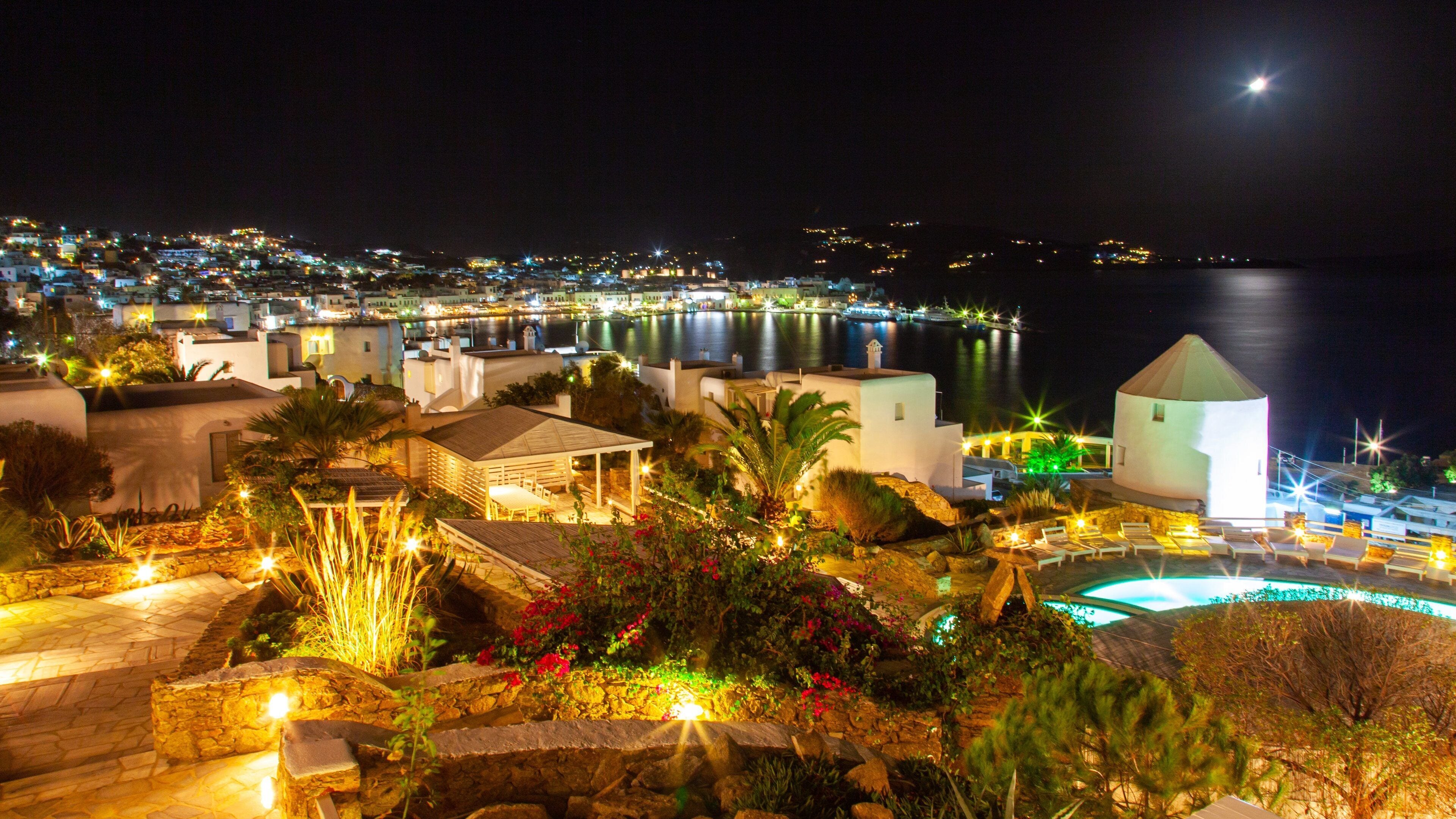 Greece showing a city, a coastal town and night scenes