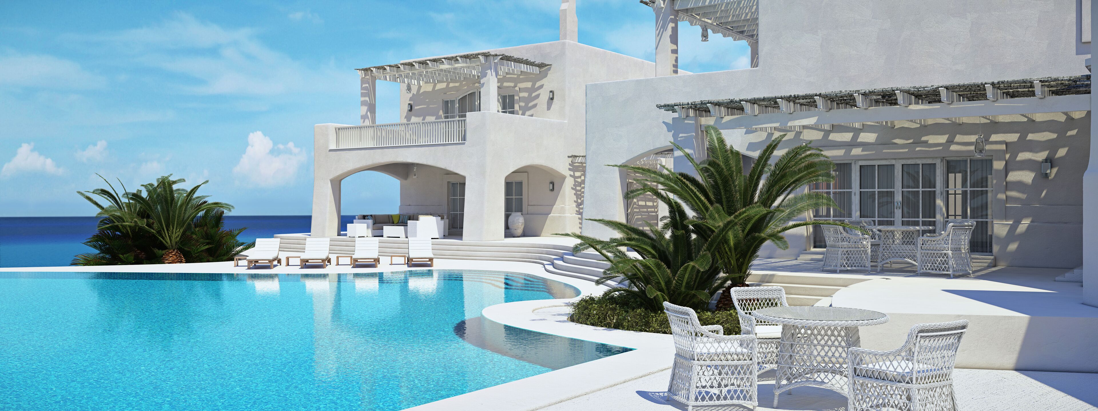 Villa with swimming pool. summer concept. 3d rendering