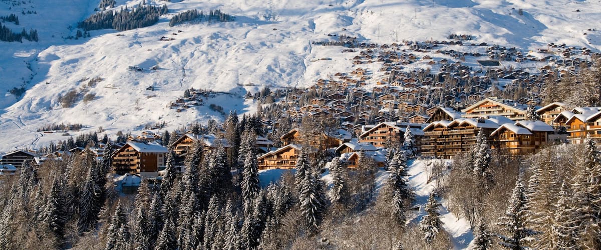 Verbier showing forest scenes, a small town or village and snow