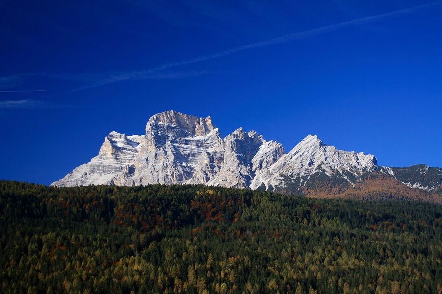 View of the Pelmo Mount from the town of Borca di Cadore at the Dolomite Alps (Italy)