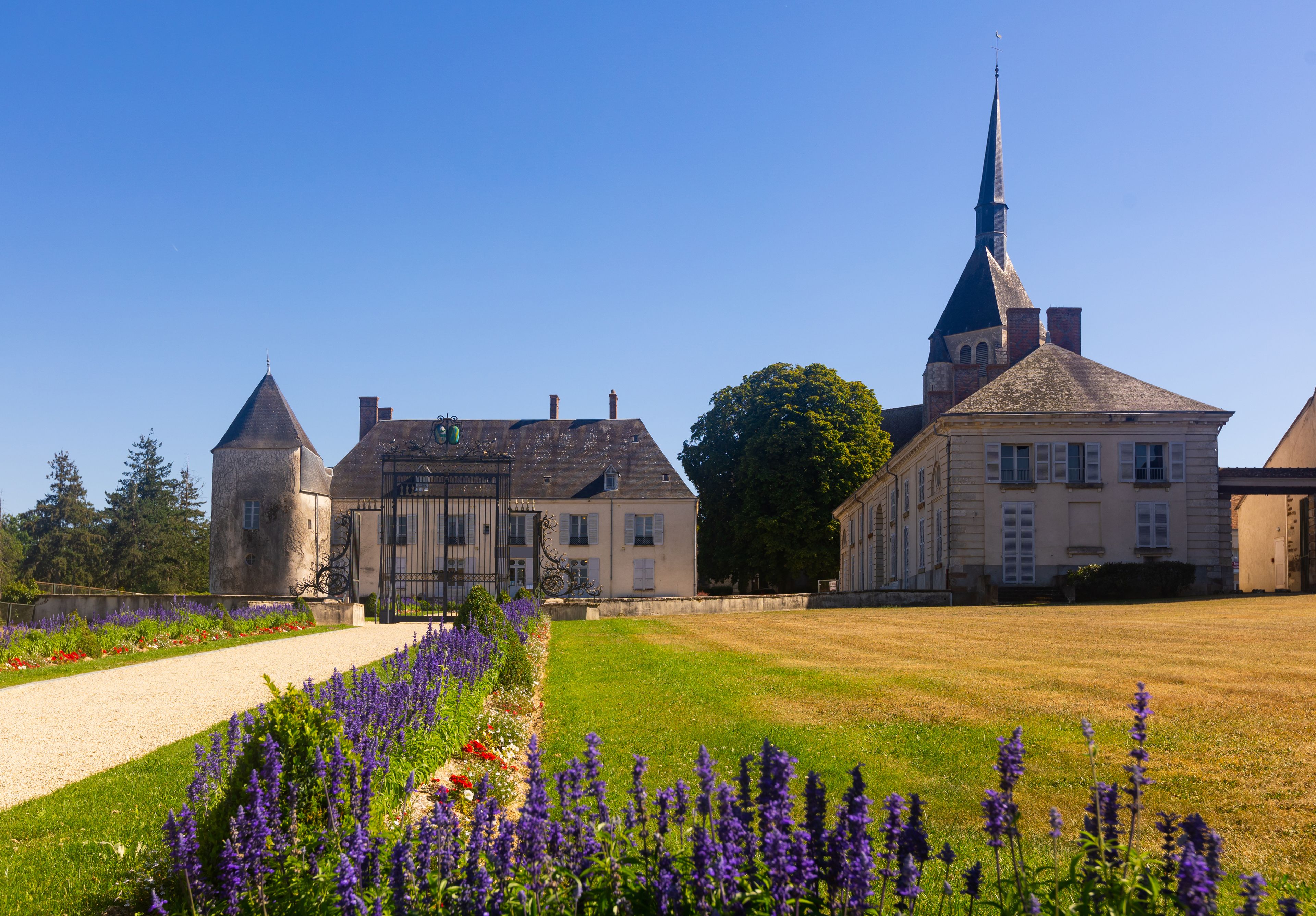 Exterior view of Chateau de Saint-Maur. Historical monument of France in neoclassical style.