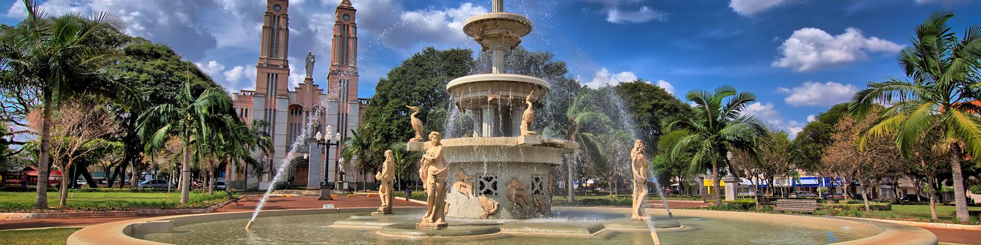 Campo Mourao city, Parana, Brazil. Sunny day with the view of St. Joseph's Cathedral, the mother church of the city.