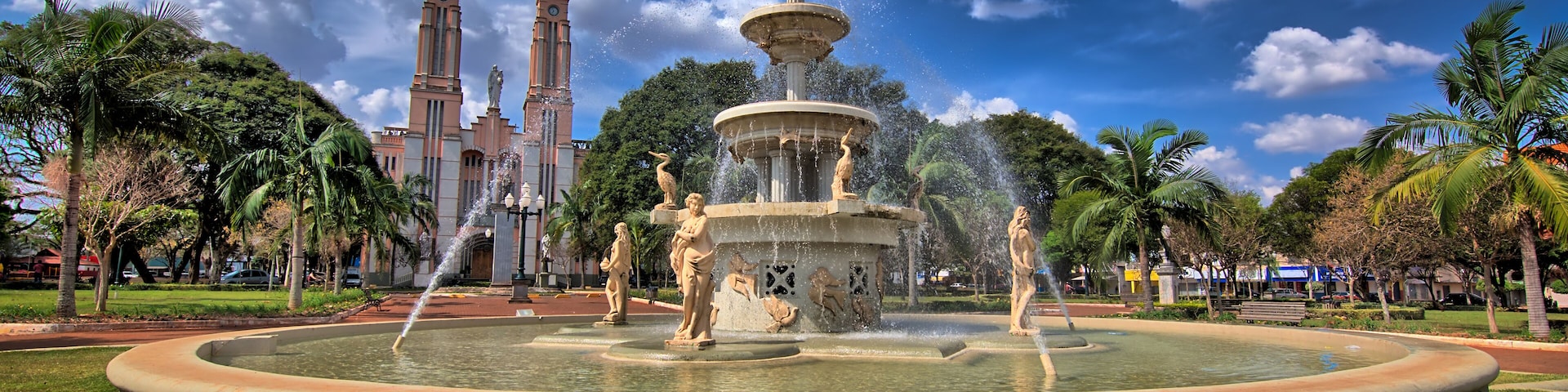 Campo Mourao city, Parana, Brazil. Sunny day with the view of St. Joseph's Cathedral, the mother church of the city.