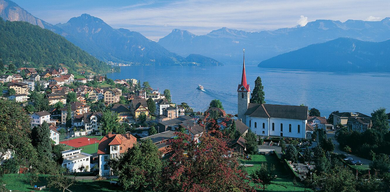 The Village of Weggis on the Edge of Lake Lucerne, Switzerland