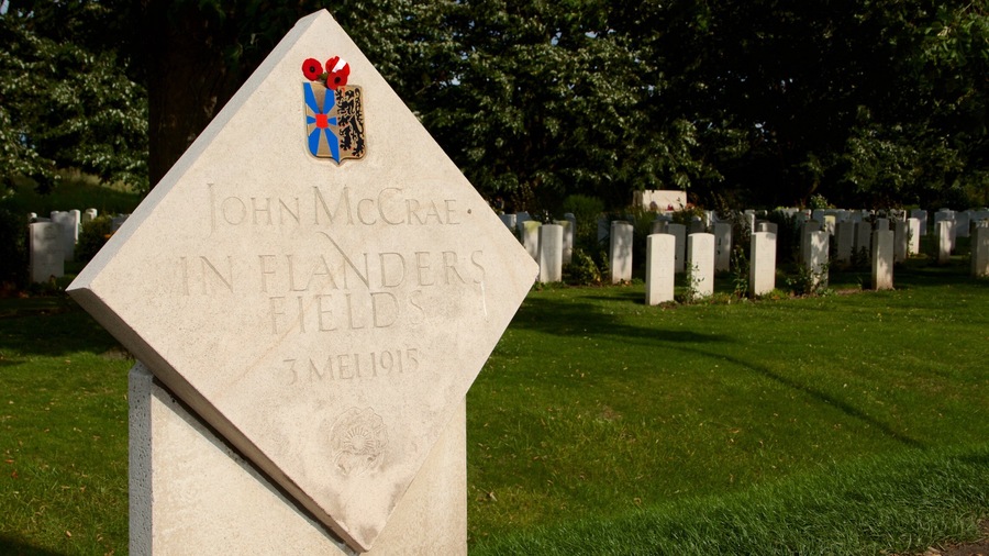 West Flanders which includes a cemetery and signage