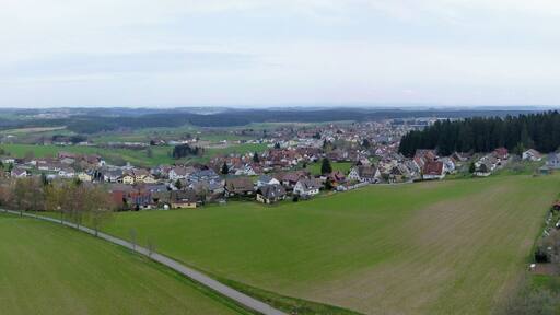 Panoramafoto vom Vogteiturm mit Blick nach Osten auf Loßburg; halbrechts am Horizont die Schwäbische Alb