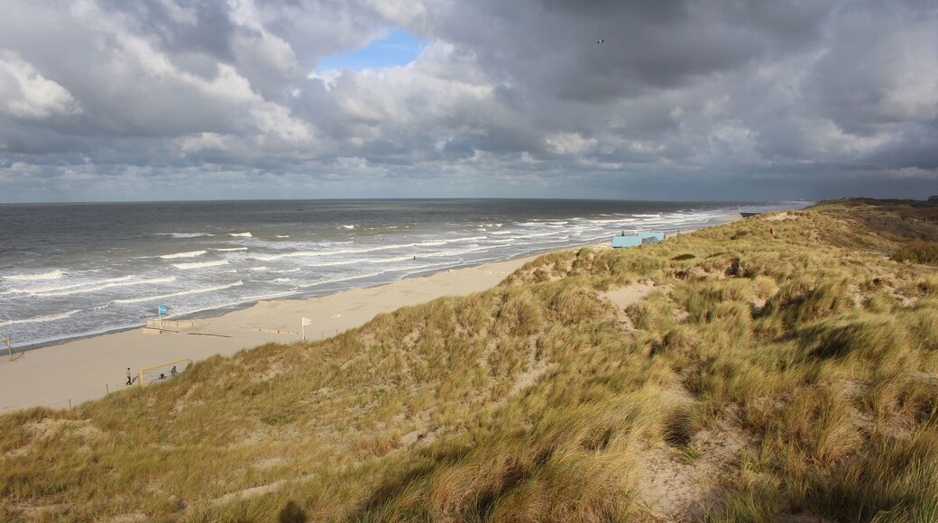 A view of the windswept Belgian coastline near Oostende, on a stormy day in the winter.