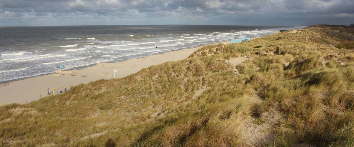 A view of the windswept Belgian coastline near Oostende, on a stormy day in the winter.