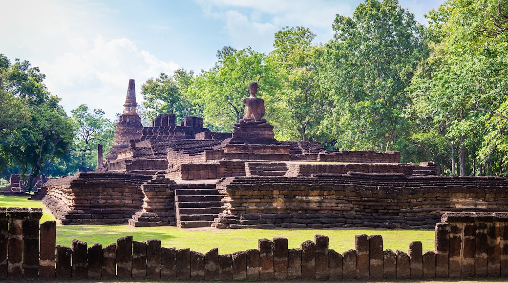 Landmark of Buddha image made of ancient bricks in the Kamphaeng Phet Historical Park, Thailand.