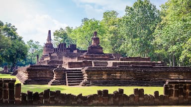 Landmark of Buddha image made of ancient bricks in the Kamphaeng Phet Historical Park, Thailand.
