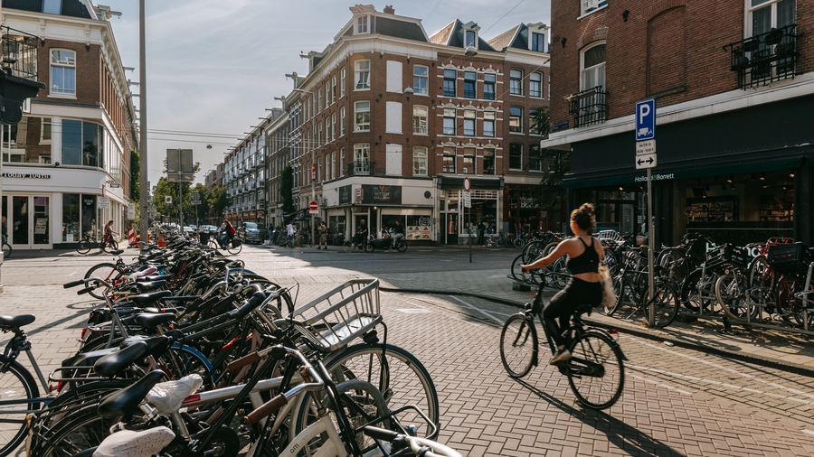 De Pijp showing cycling and street scenes as well as an individual femail