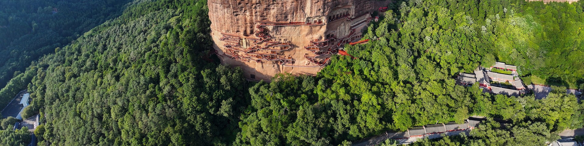 Aerial Photography of Maijishan Grottoes, a World Cultural Heritage Site in Tianshui City, Gansu Province
