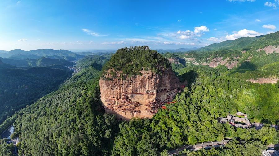 Aerial Photography of Maijishan Grottoes, a World Cultural Heritage Site in Tianshui City, Gansu Province