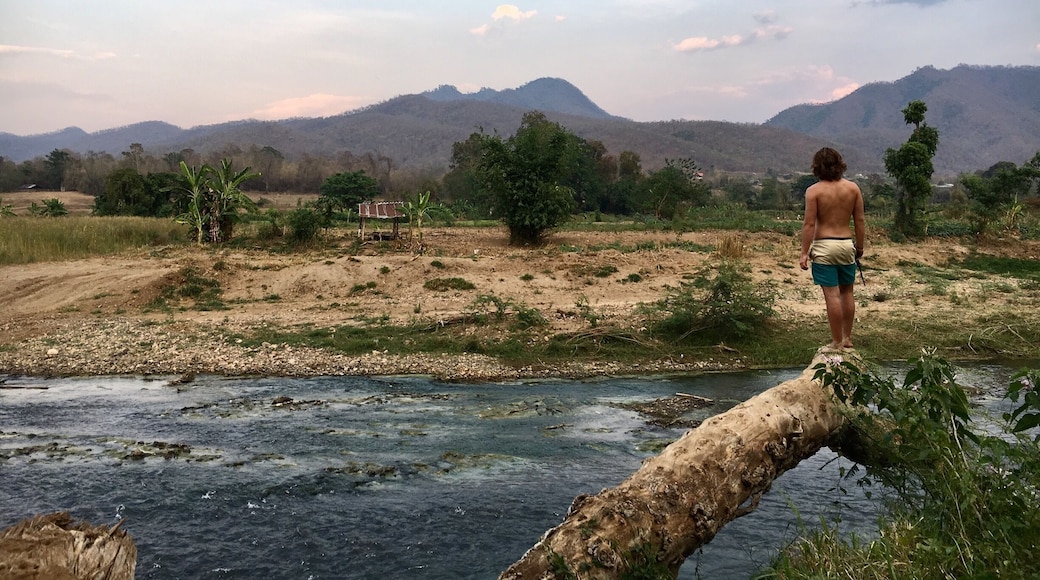 It's just by the hostel next to the river overlooking the mountains and the local farmers working