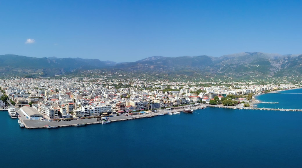 Aerial view of Kalamata port at daylight, one of the biggest ports in Peloponnese, Greece
