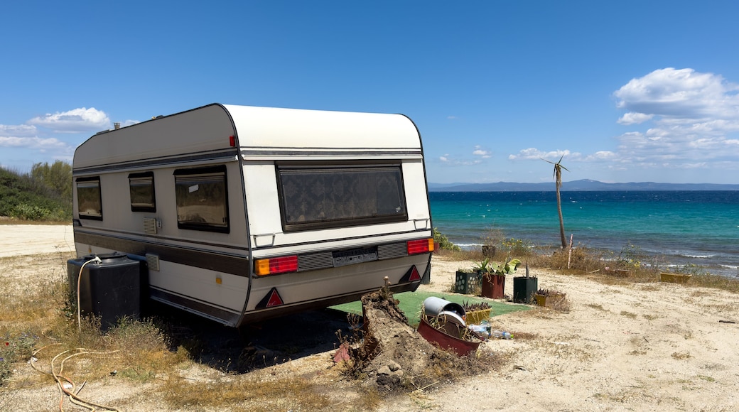panorama camping on the beach in Afytos is a village in Chalkidiki, northern Greece.